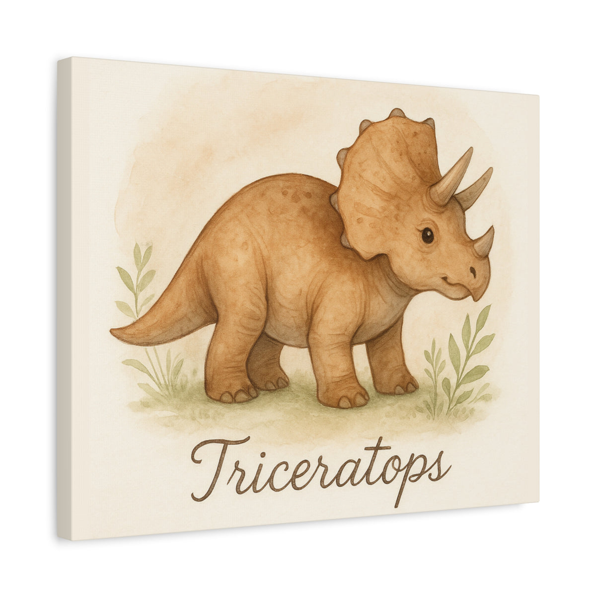 Triceratops Canvas Wall Art — Cute Nursery Dinosaur Print