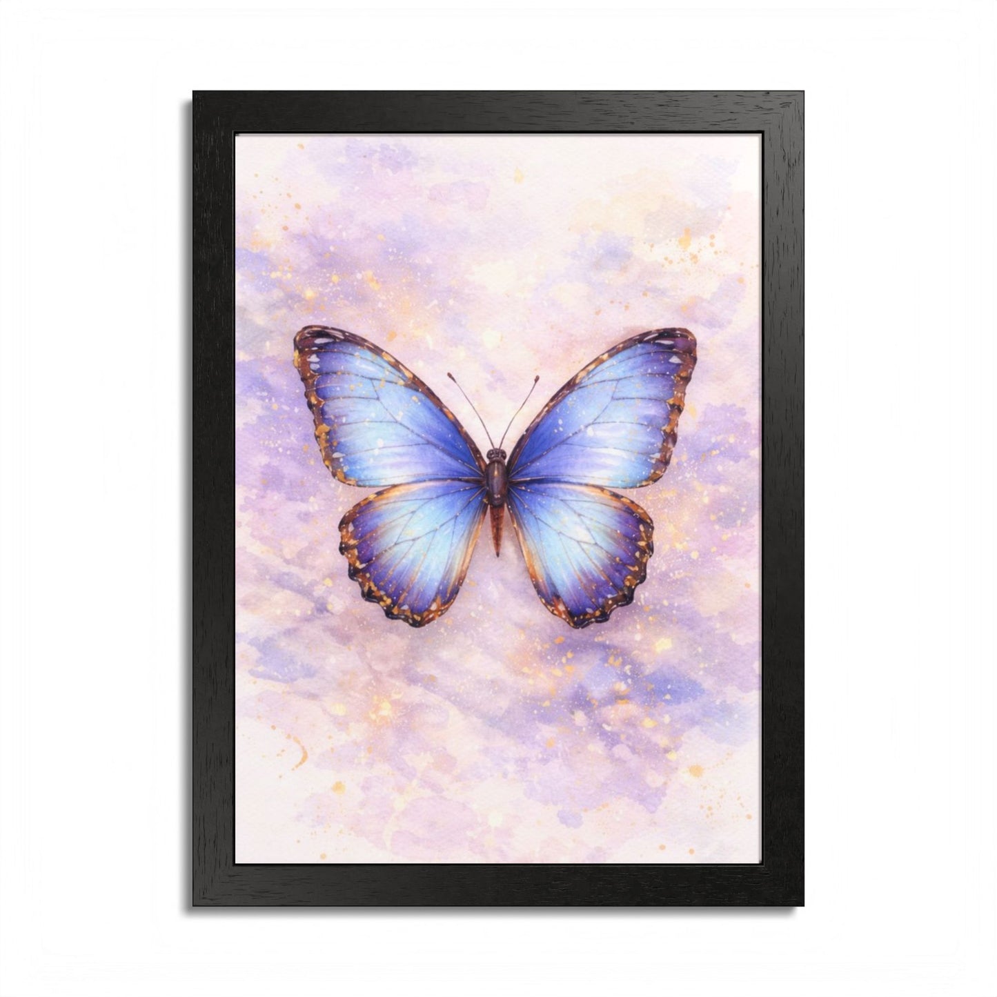 Blue Butterfly Framed Poster — Watercolor Wall Art for Nursery & Bedroom