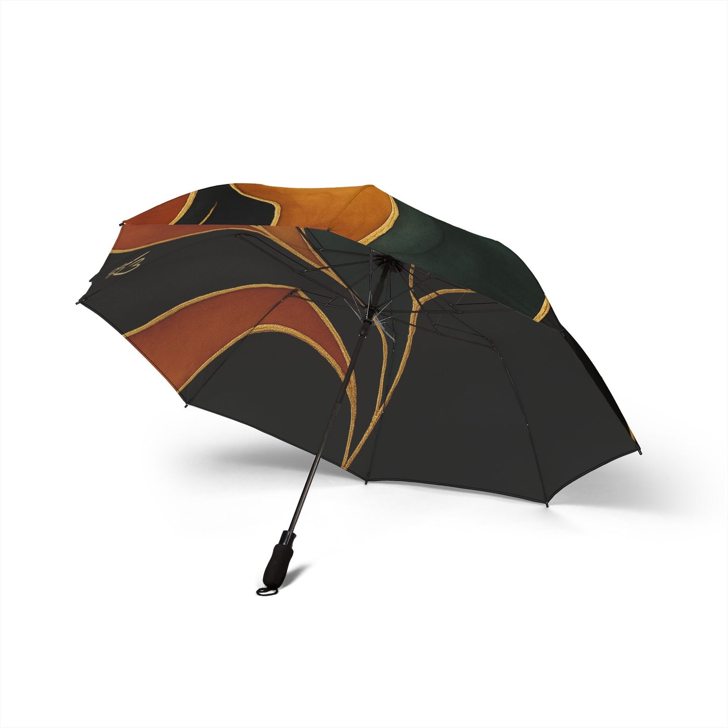 Vivian Artisan Luxe foldable umbrella interior view – waterproof polyester canopy with 8-rib fiber support and sleeve detail by the Soulful Brush
