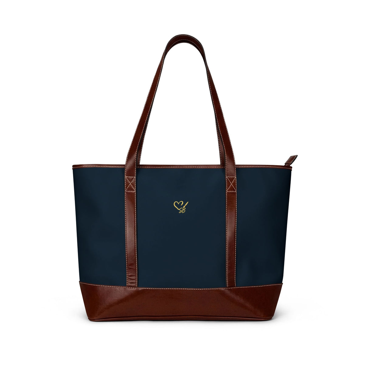 Dark Teal Floral Handbag – Blue and White Flower Tote