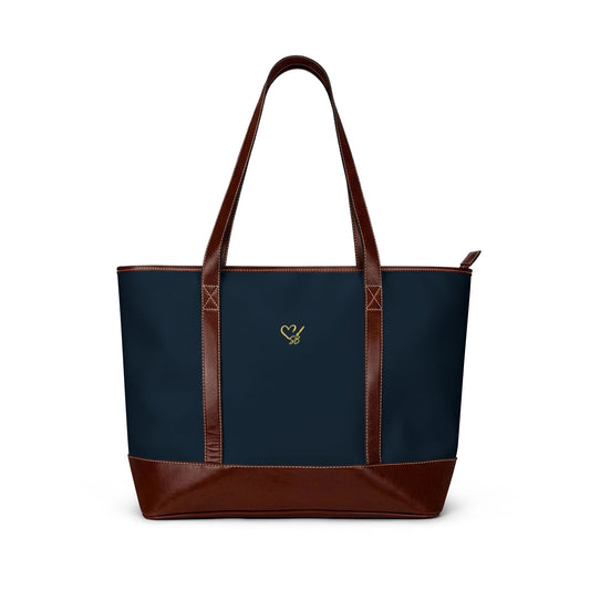 Dark Teal Floral Handbag – Blue and White Flower Tote