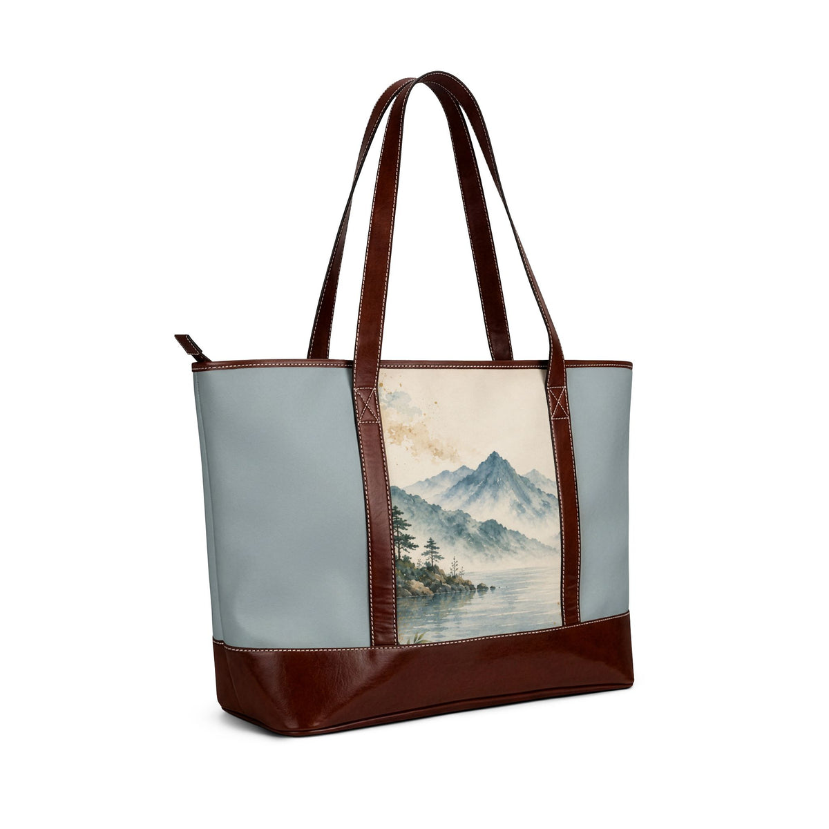 Mountain Mist Tote Handbag – Watercolor Landscape Shoulder Bag