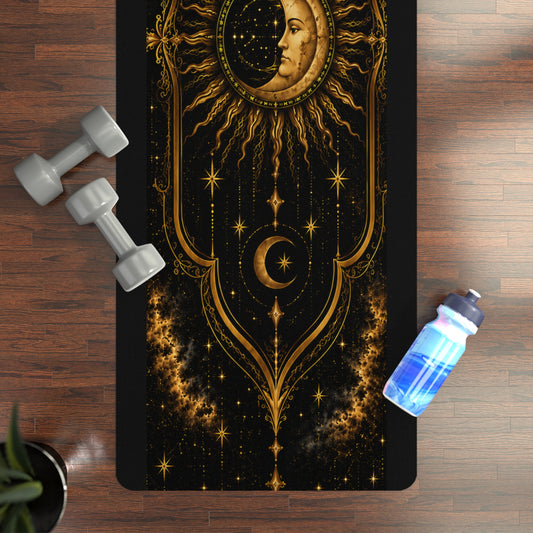 Celestial Sun & Moon Yoga Mat — Black Gold Mystic Meditation Mat