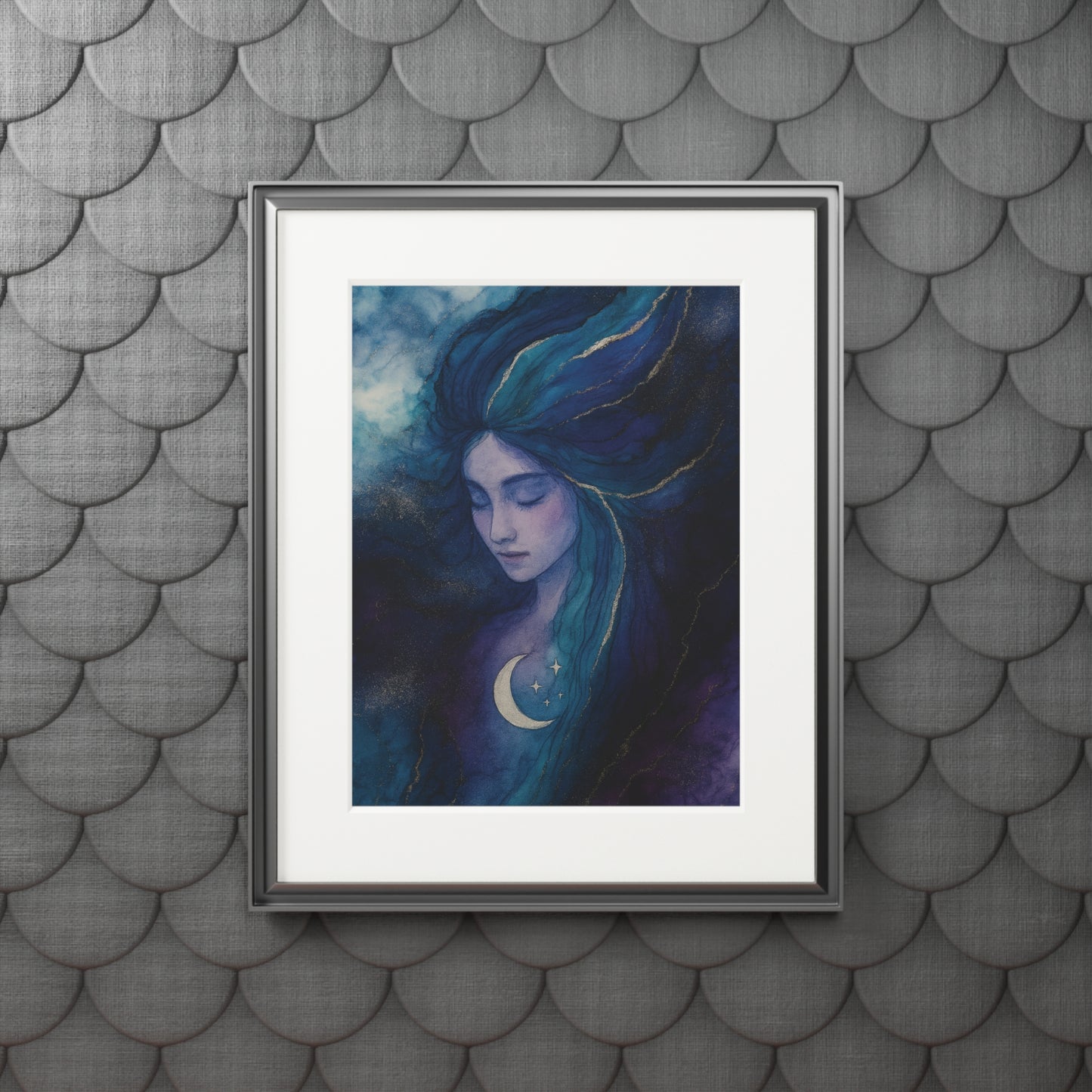 Moon Goddess -Fine Art Prints - Goddess Series Alcohol Ink Style Passepartout Paper Frame