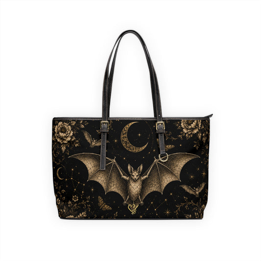 Eclipse Noir PU Shoulder Bag — Gothic Floral Tote