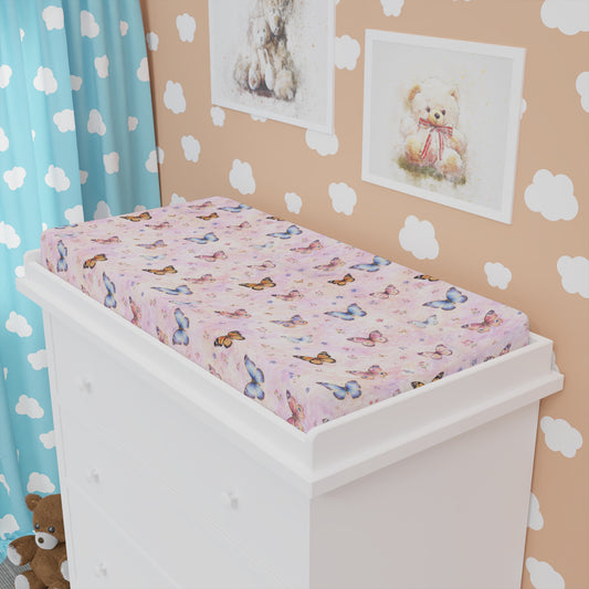 Funda para cambiador de bebé mariposa – Vivero con estampado floral pequeño rosa