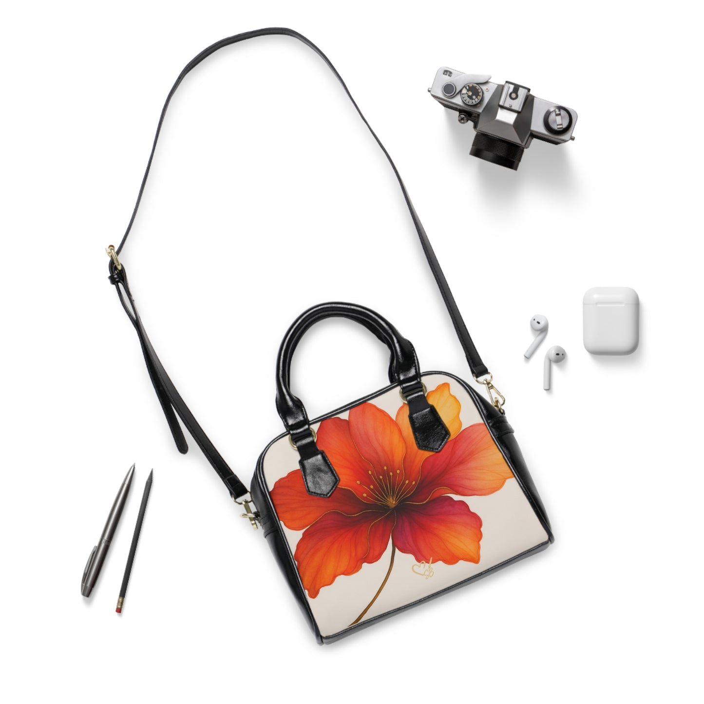 Bella Shoulder Handbag — Red Orange Hibiscus Print Tote