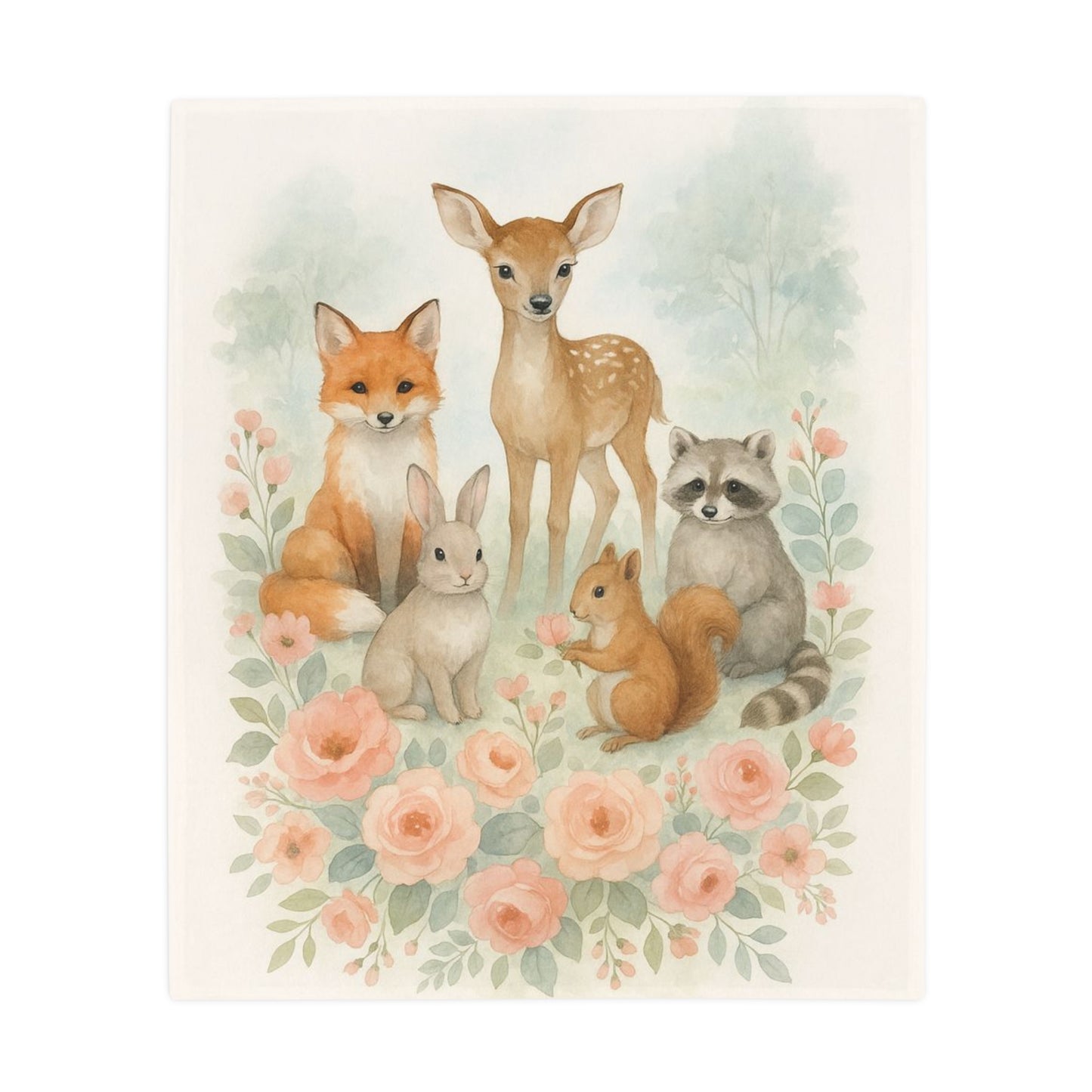 Woodland Friends Floral Country Chic Plush Fleece Blanket