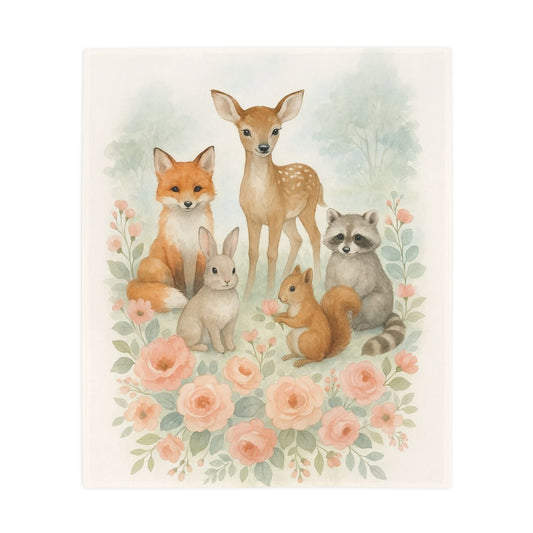 Woodland Friends Floral Country Chic Plush Fleece Blanket