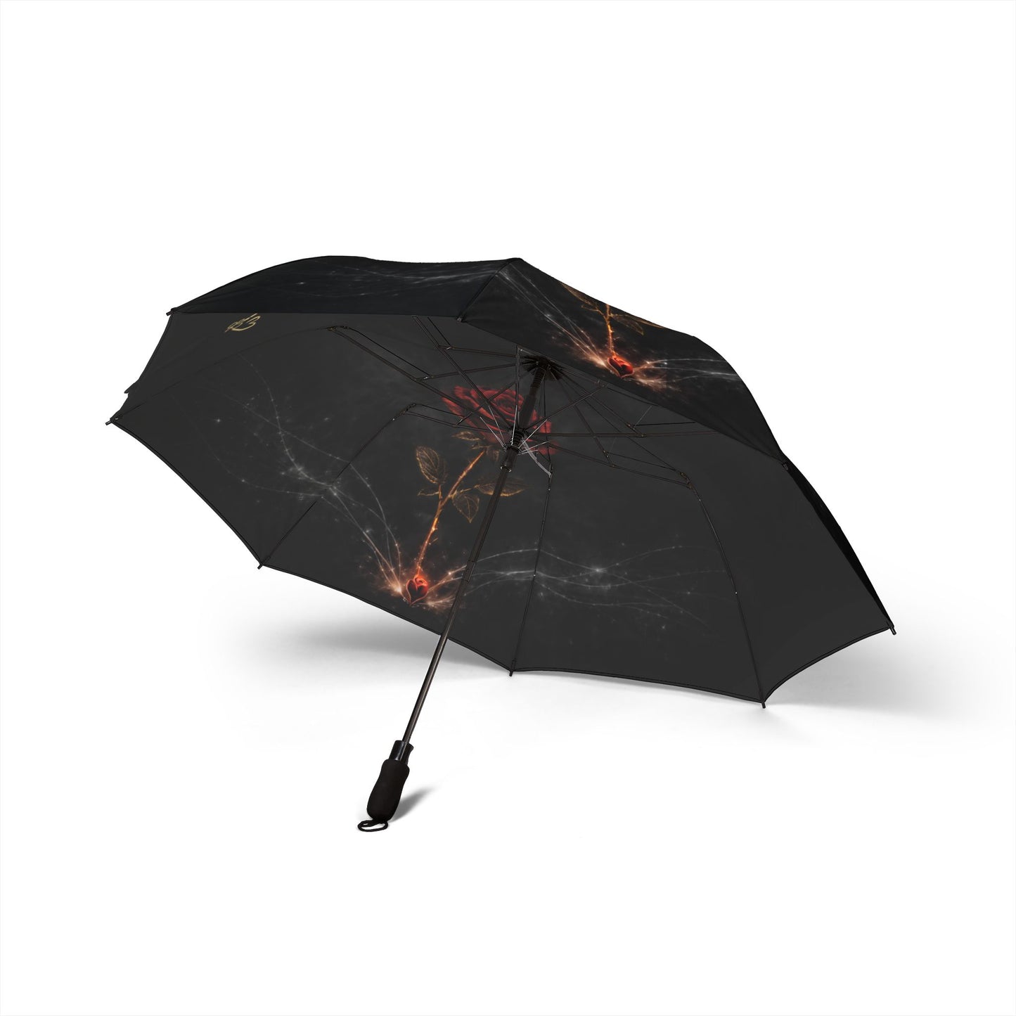 Paraguas Plegable Eternal Bloom — Paraguas Gótico de Lluvia con Rosa Roja Oscura (Semiautomático)