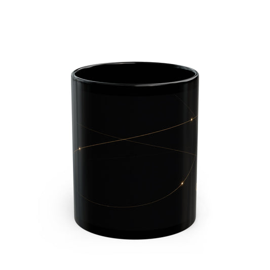 Orbit gold constellation black ceramic mug 11oz – minimal starry lines coffee cup by the Soulful Brush
