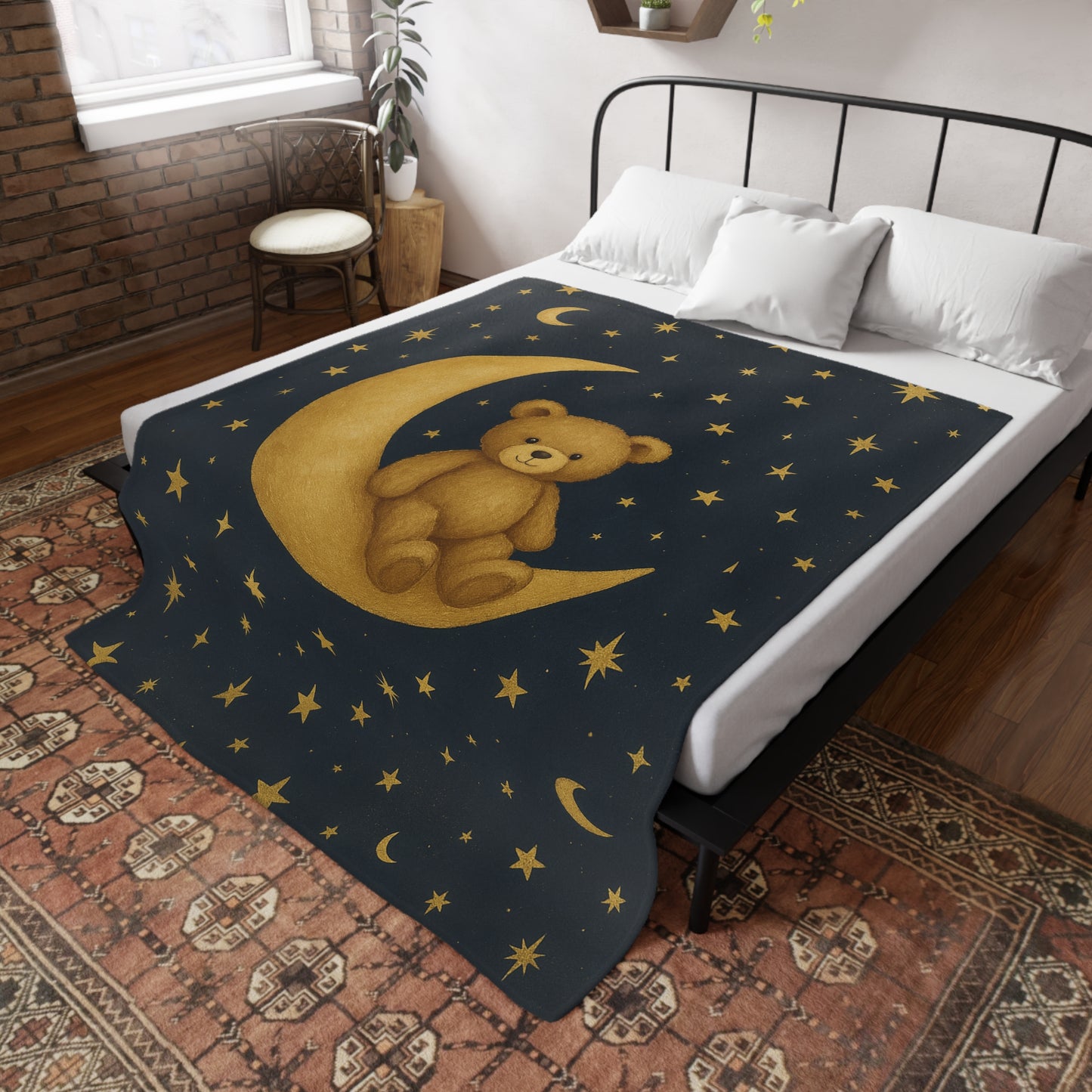 Manta de felpa aterciopelada "A la Luna" — Sueños celestiales-Manta para bebé de noche estrellada y acogedora