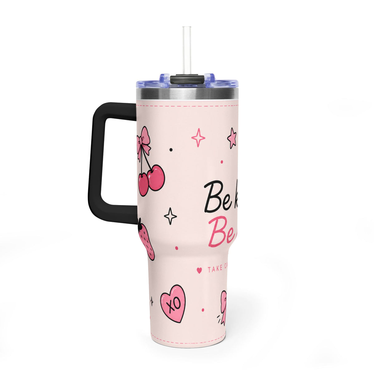 Be Kind Be You 40oz Vacuum Tumbler — Pink Inspirational Travel Mug