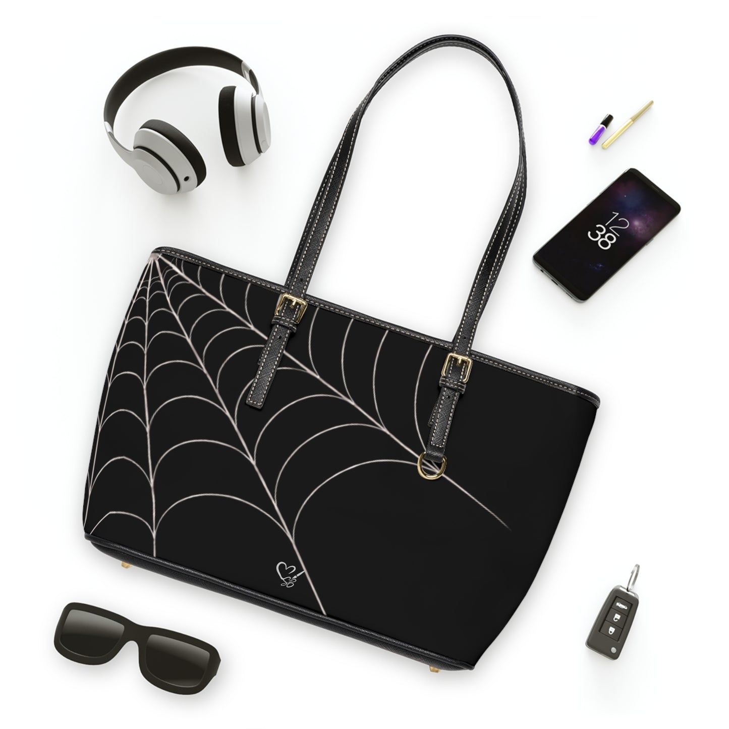 Drift -Spiderweb PU Leather Shoulder Bag — Gothic Black Tote for Halloween & Everyday