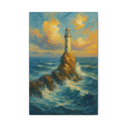 Impresión en lienzo de faro oceánico — Arte de pared mate estirado