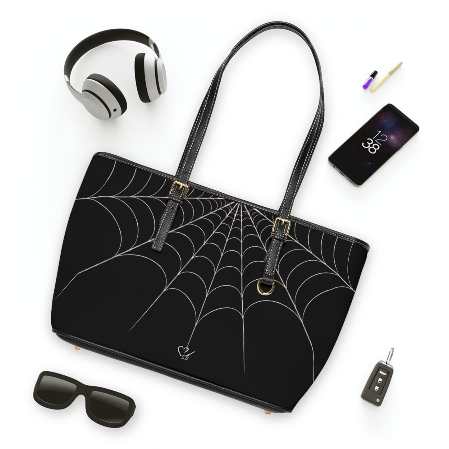 Cascade- Spiderweb PU Leather Shoulder Bag — Gothic Black Tote