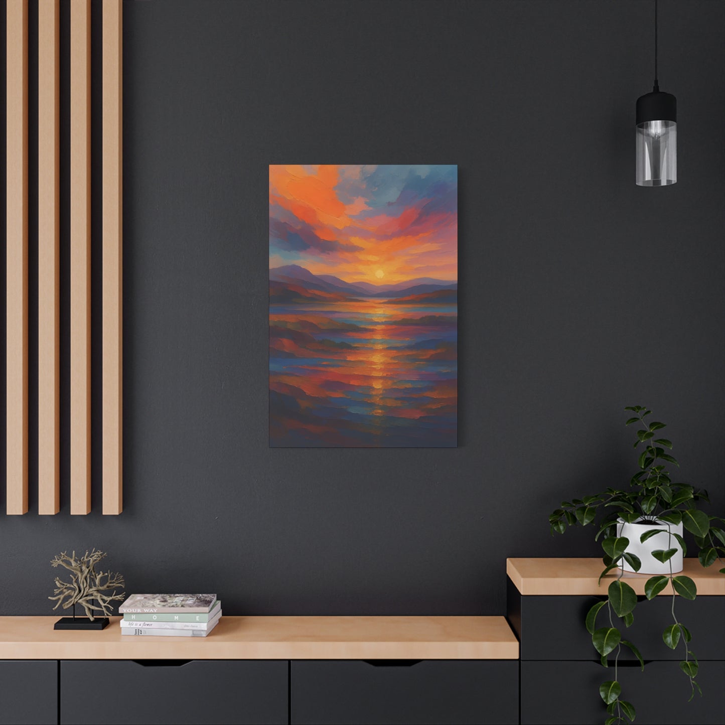 Lienzo Mate Estampado Puesta de Sol Reflejo — Vibrante Arte de Pared de Paisaje Oceánico