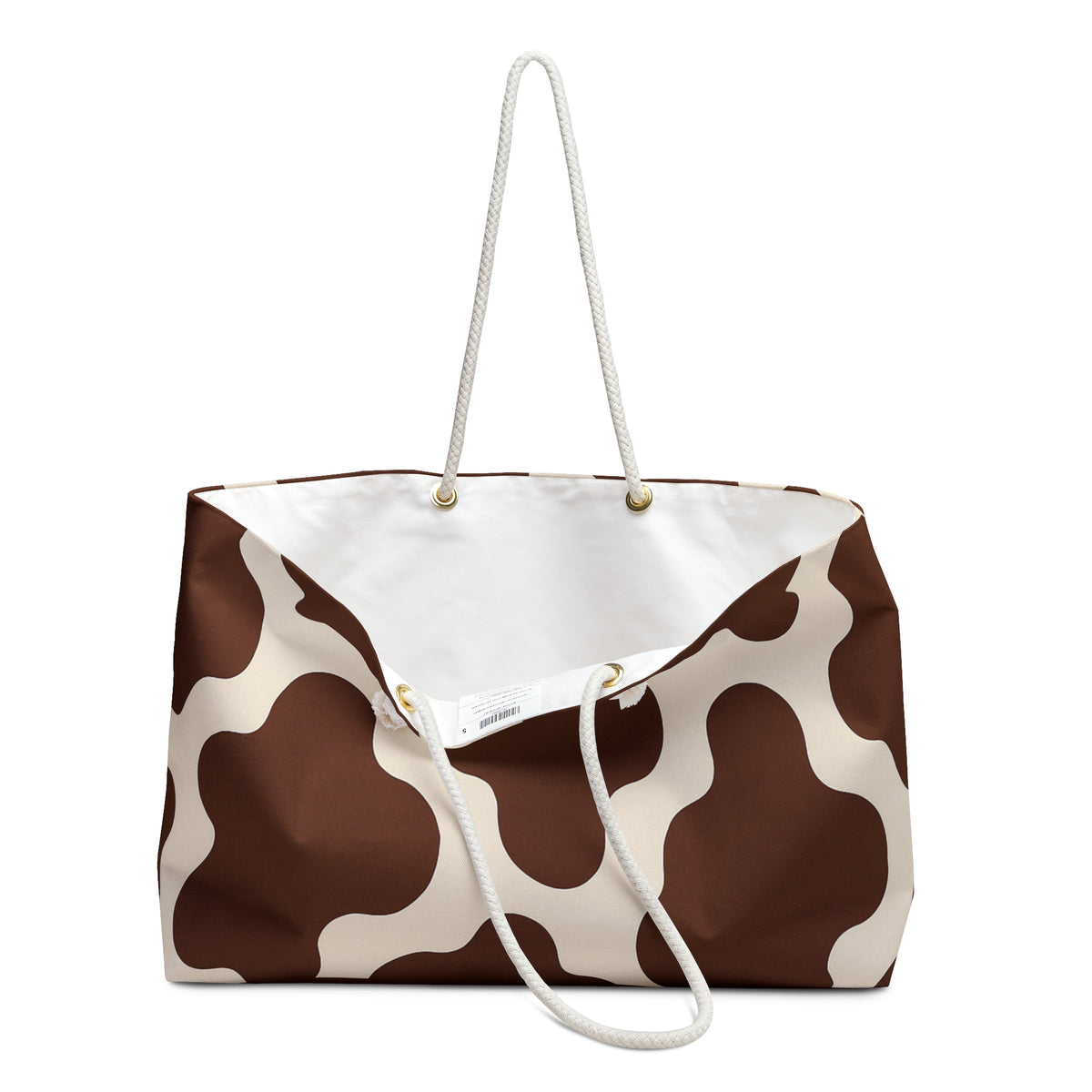 Cow Print Weekender Bag — Brown & Cream Floral Cowhide Tote for Travel