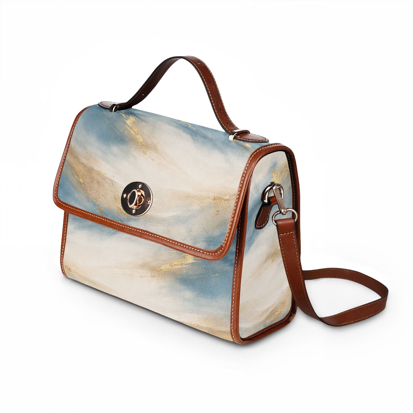 Coastal Canvas Bag - Marble Watercolor Satchel with Gold Accents