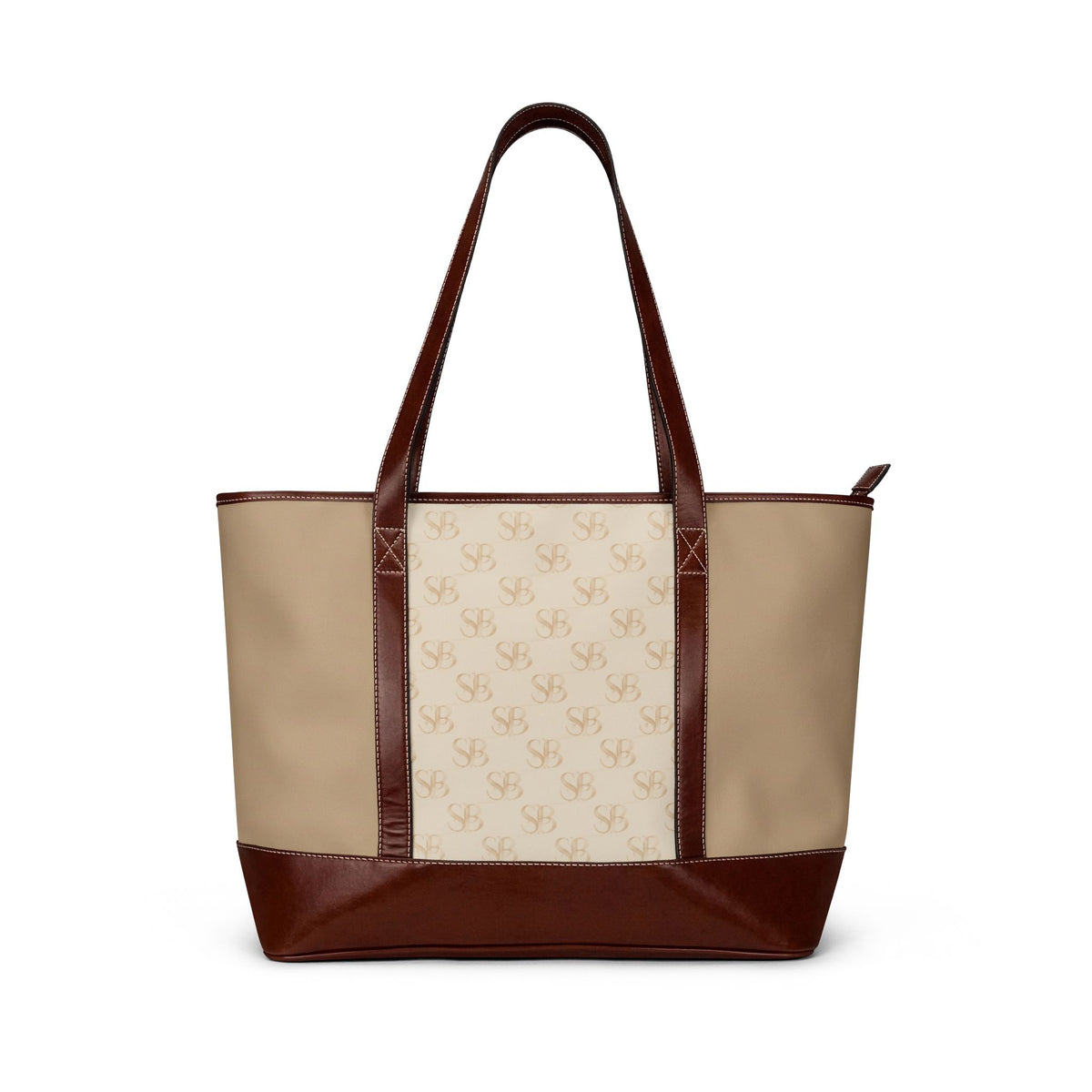 Monogram Canvas Tote Handbag – Beige & Brown Classic Logo Shoulder Bag