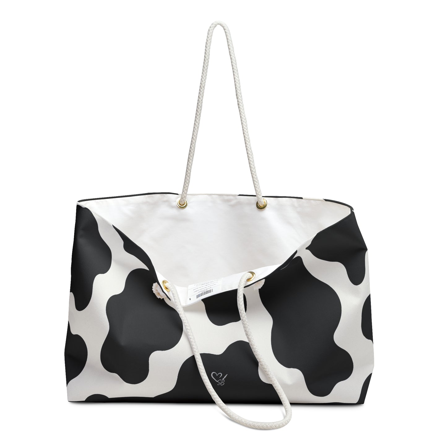 Bolso de viaje grande con estampado de vaca en blanco y negro