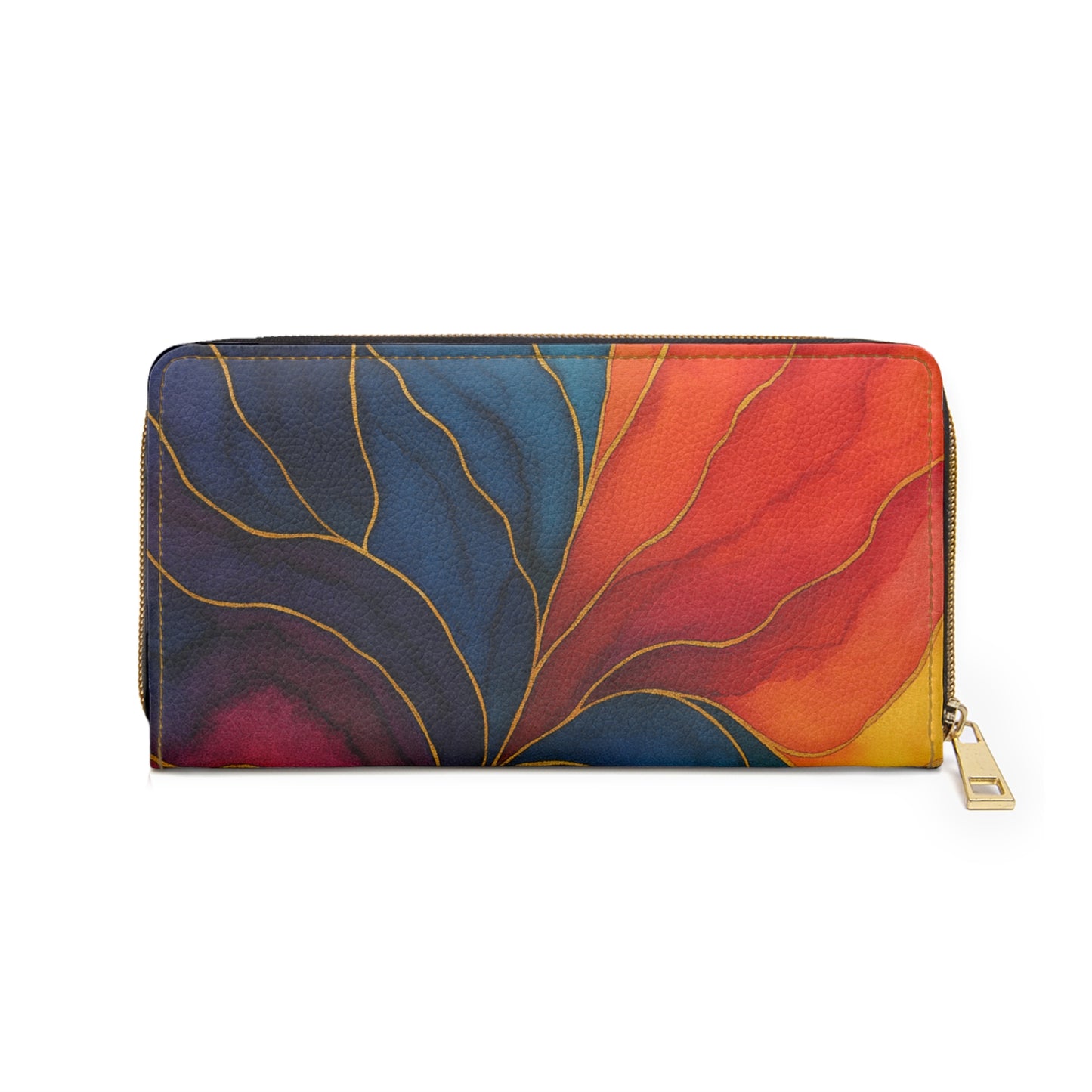 Jayla-2025 Artisan Luxe Collection- Zipper Wallet – Abstract Gold-Leaf Floral Design