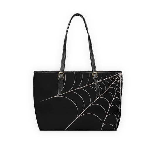 Drift -Spiderweb PU Leather Shoulder Bag — Gothic Black Tote for Halloween & Everyday