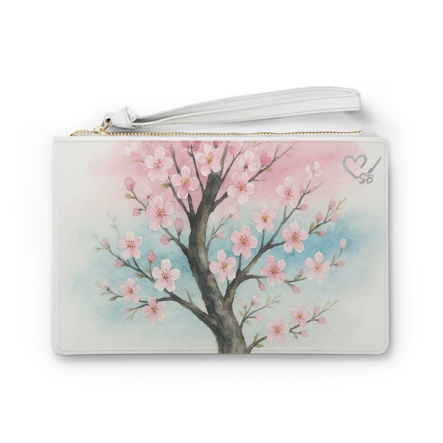 Cherry Blossom Clutch Bag — Echoes of the Masters Collection — Watercolor Floral Wristlet