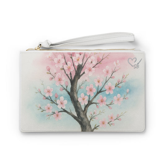 Cherry Blossom Clutch Bag — Echoes of the Masters Collection — Watercolor Floral Wristlet