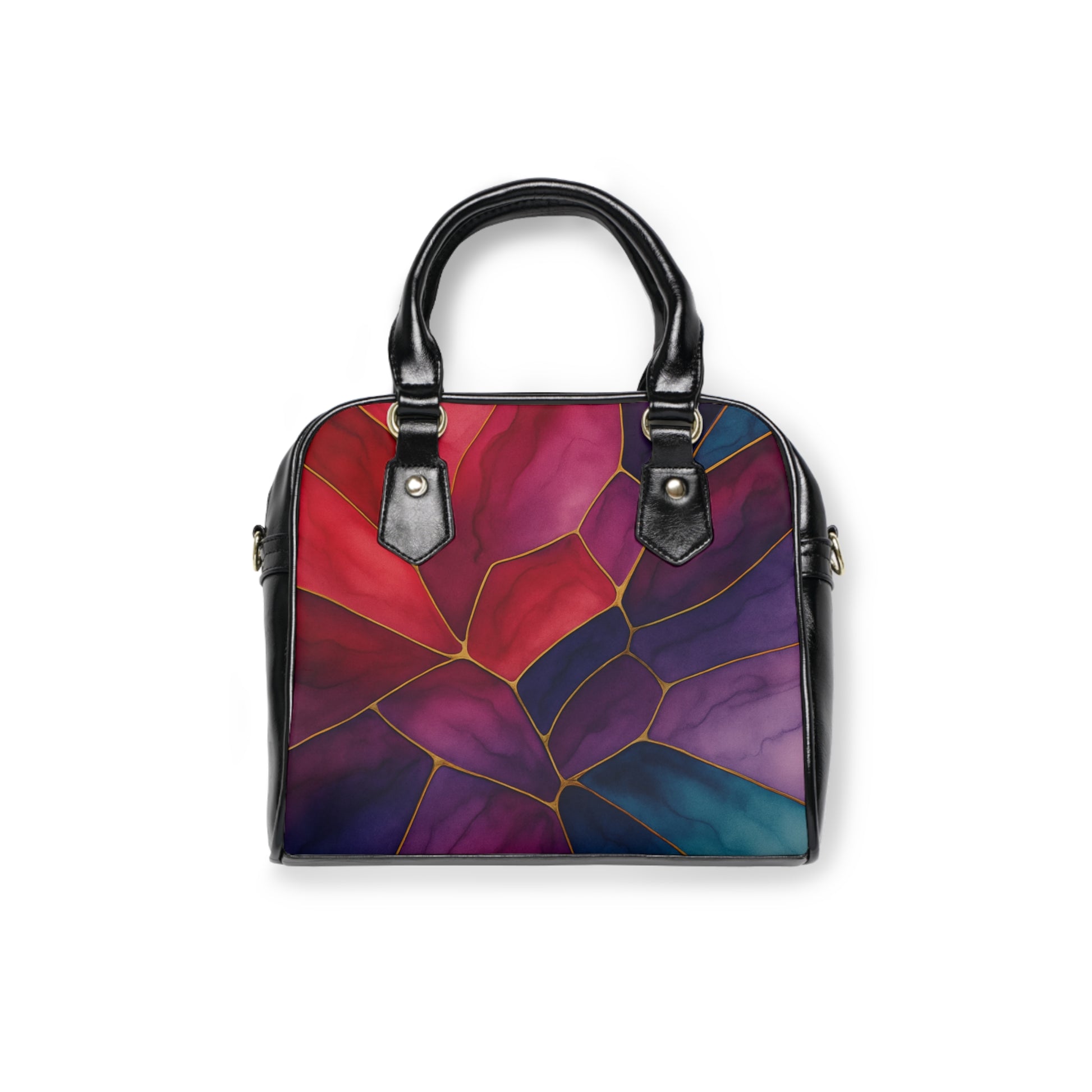 Shelby Artisan Luxe shoulder bag back view – vibrant jewel-tone stained glass print structured shoulder bag by the Soulful Brush
