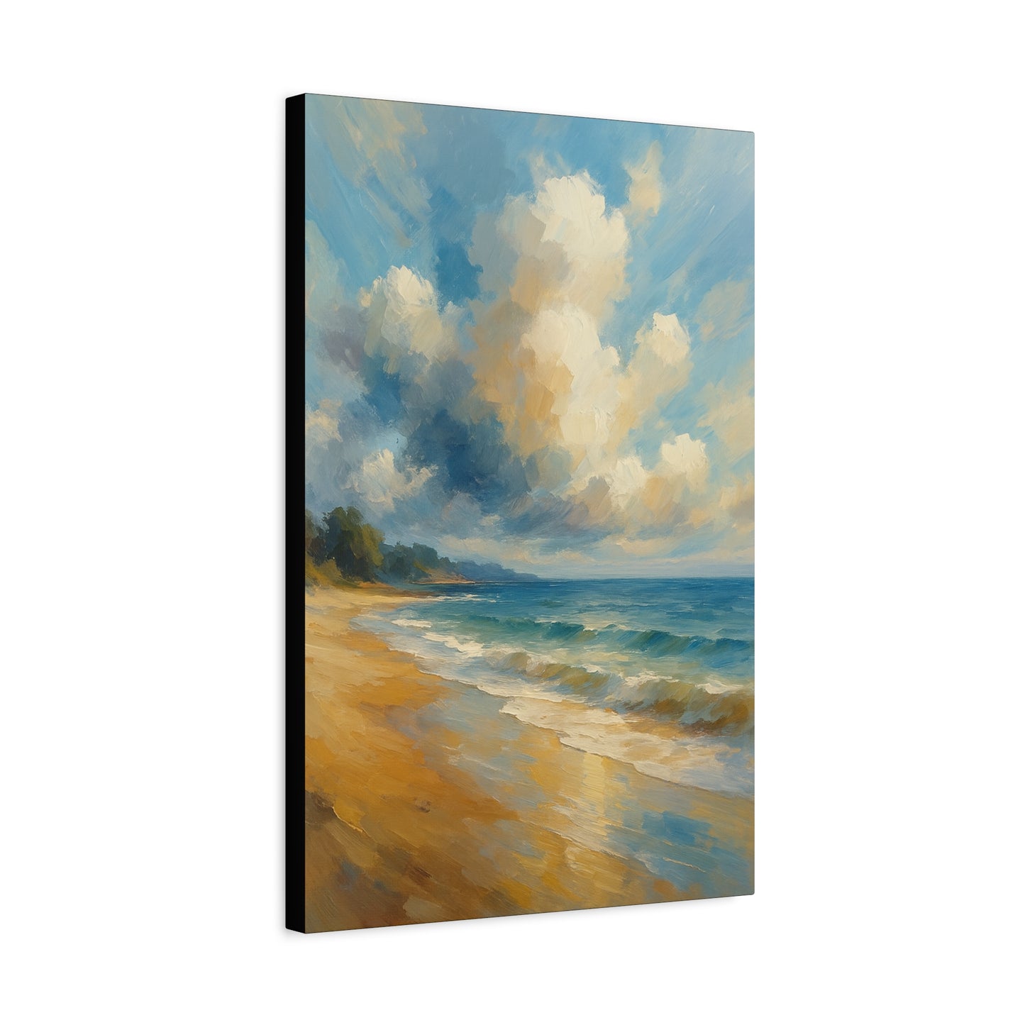 Lienzo de pared con paisaje marino costero — Cuadro de playa tranquila, mate tensado