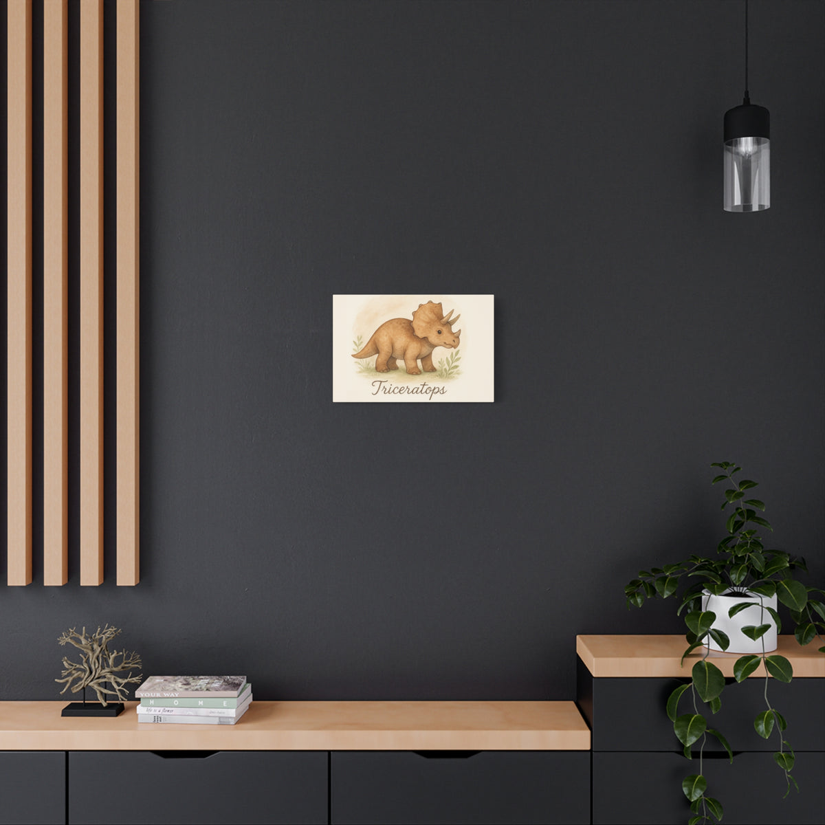 Triceratops Canvas Wall Art — Cute Nursery Dinosaur Print