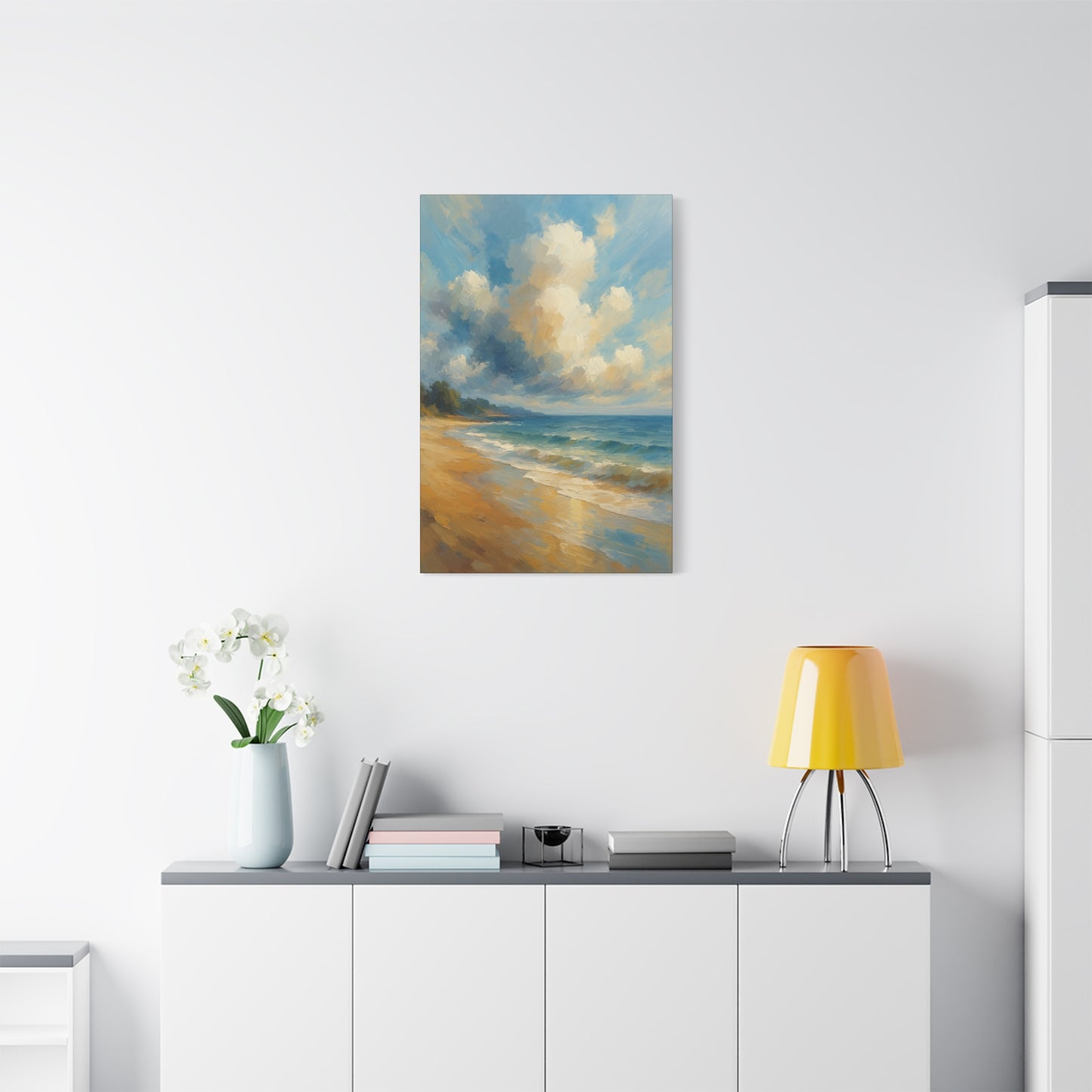 Lienzo de pared con paisaje marino costero — Cuadro de playa tranquila, mate tensado