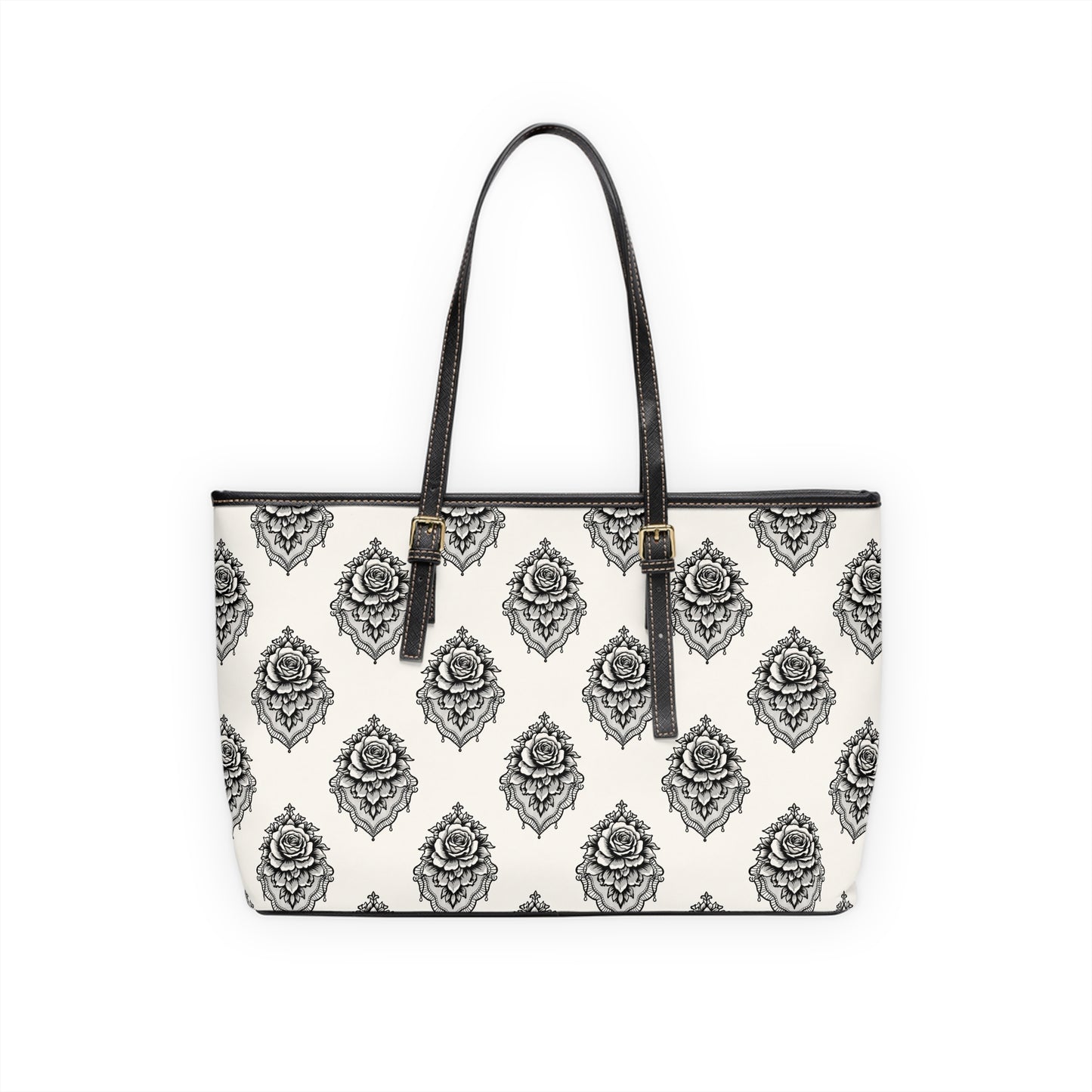 Rosa Velada - Bolso de hombro de piel sintética — Elegante bolso tote blanco y negro
