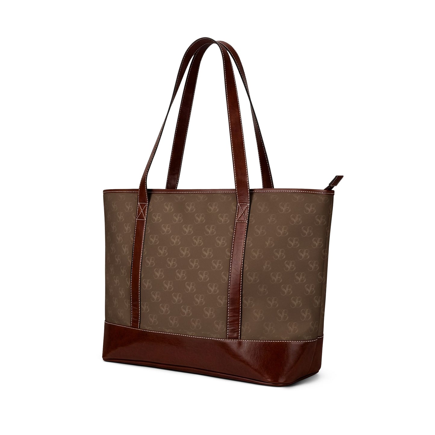 Ember-SB Brown Monogram Tote Handbag — Classic Leather-Trim Everyday Tote