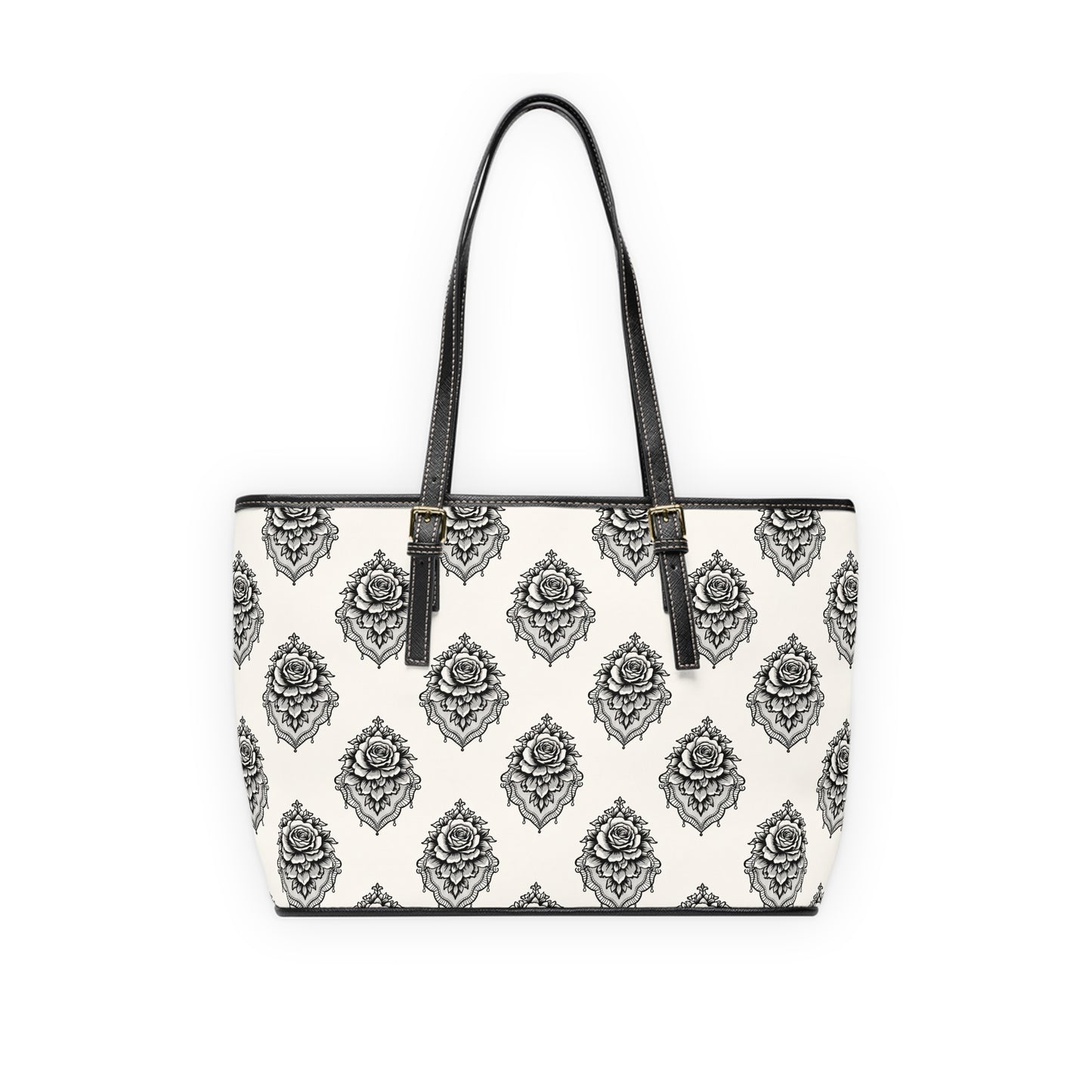 Rosa Velada - Bolso de hombro de piel sintética — Elegante bolso tote blanco y negro