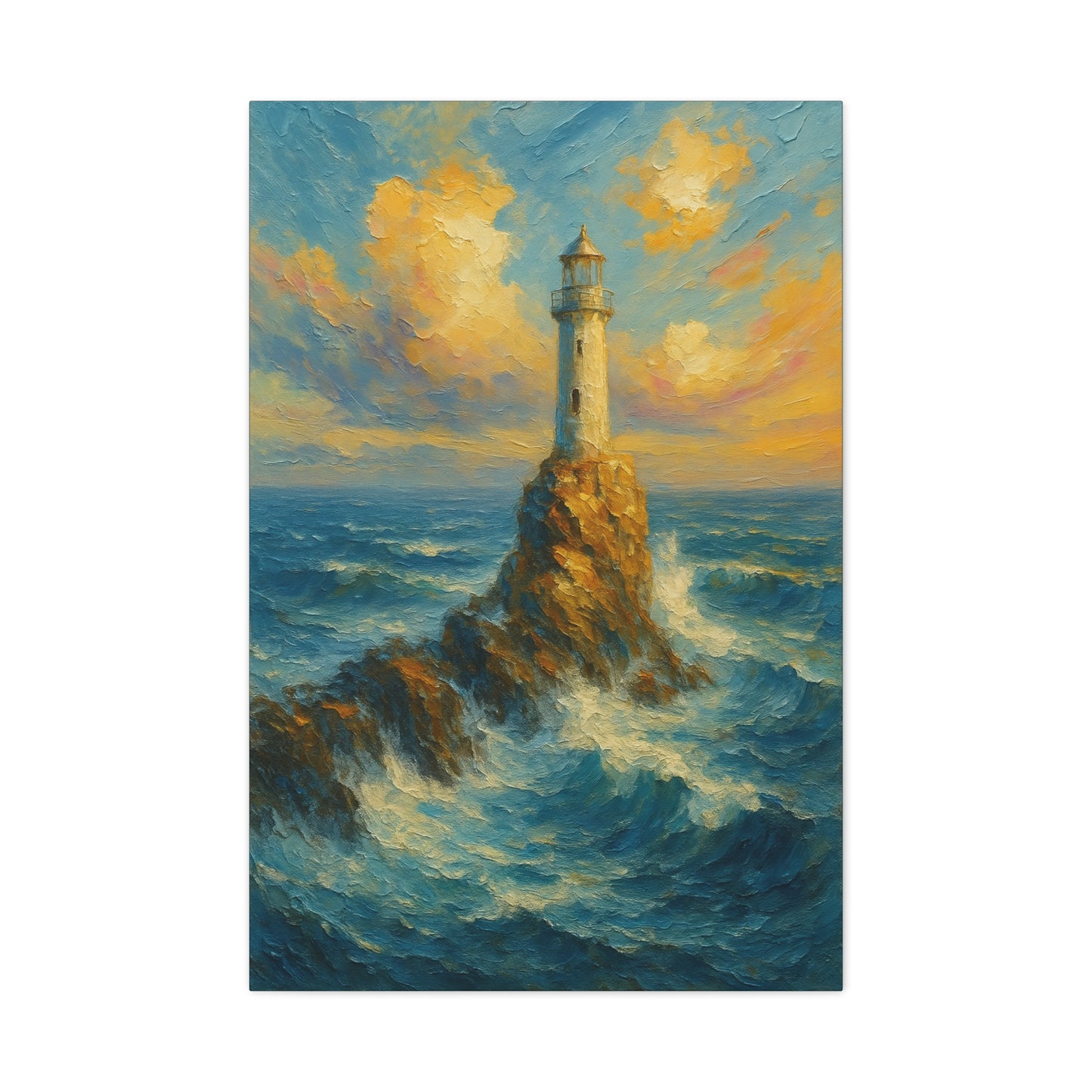 Impresión en lienzo de faro oceánico — Arte de pared mate estirado