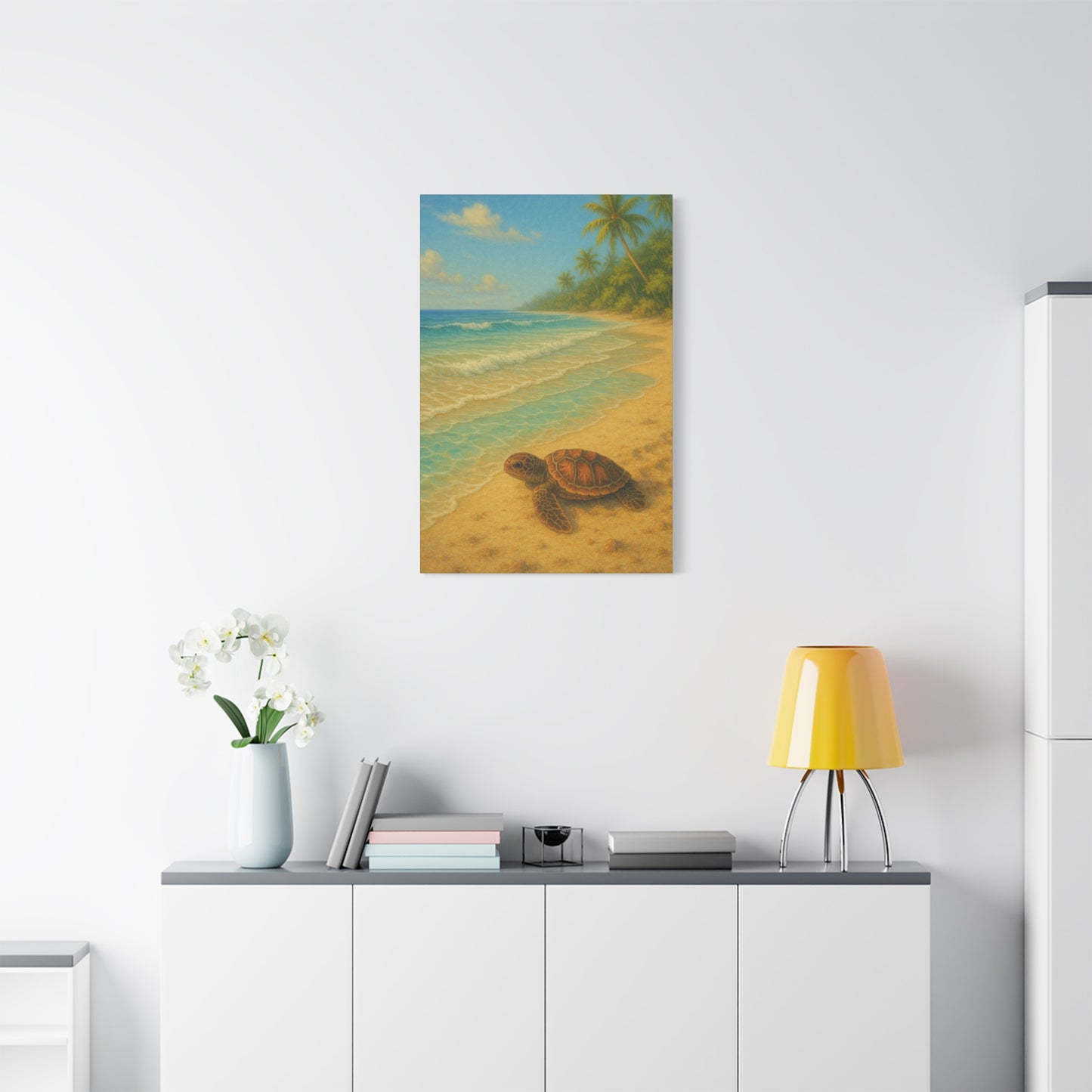 Lienzo de pared tortuga marina para playa — Decoración tropical costera para guardería