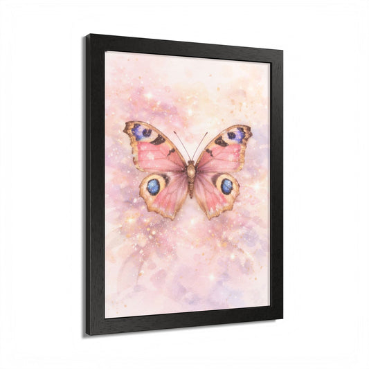 Pink Butterfly Framed Poster — Watercolor Wall Art for Nursery & Bedroom