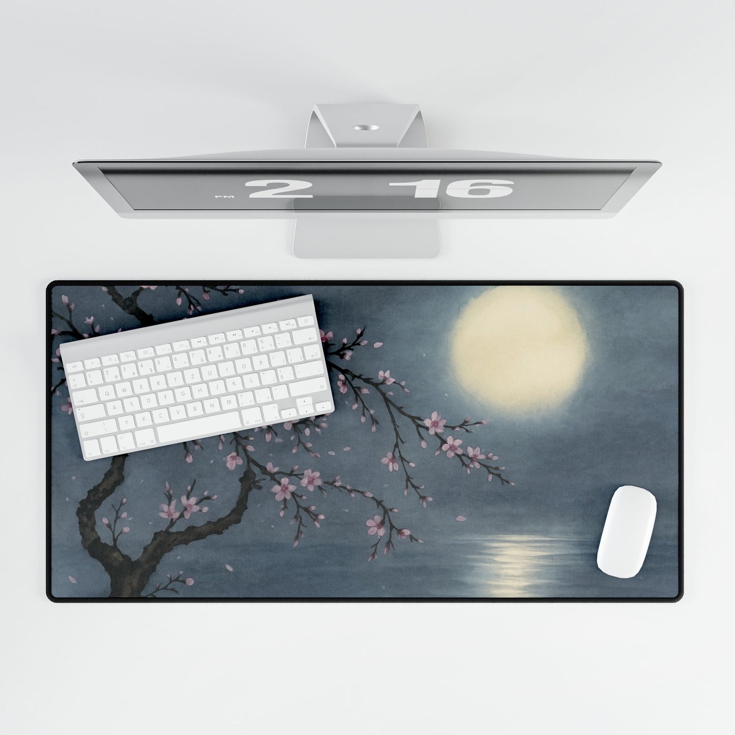 Cherry Blossom and Moon — Echoes of the Masters — Desk Mat for Home & Office