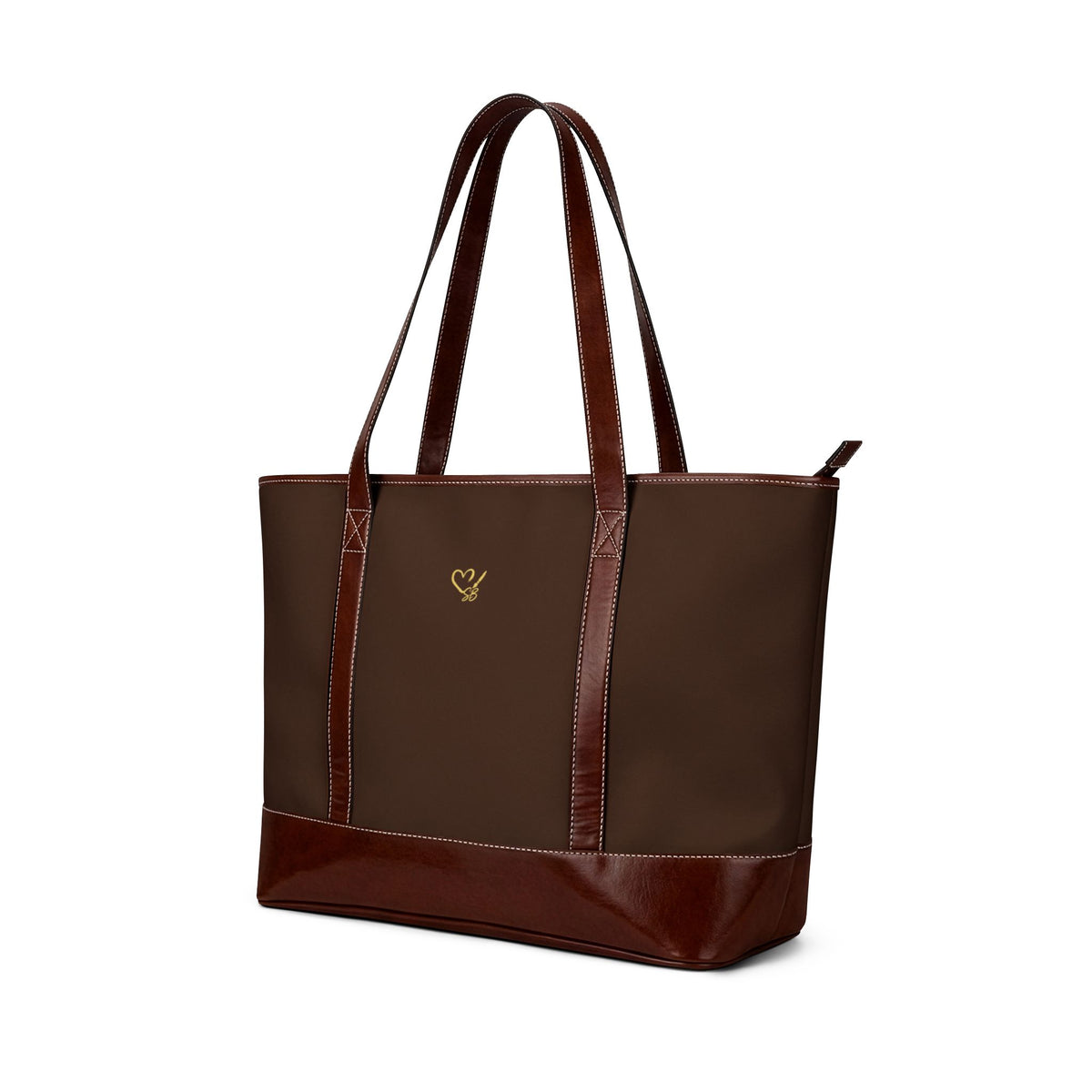 Celestial Brown Leather-Accent Tote Handbag — Moon Phases Print, Everyday Travel & Work Bag