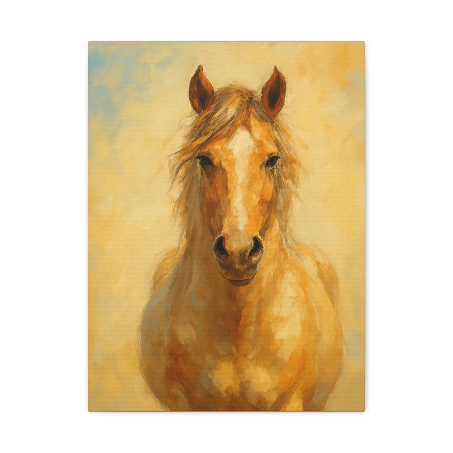 Retrato de caballo dorado en lienzo - Cuadro decorativo mate estirado