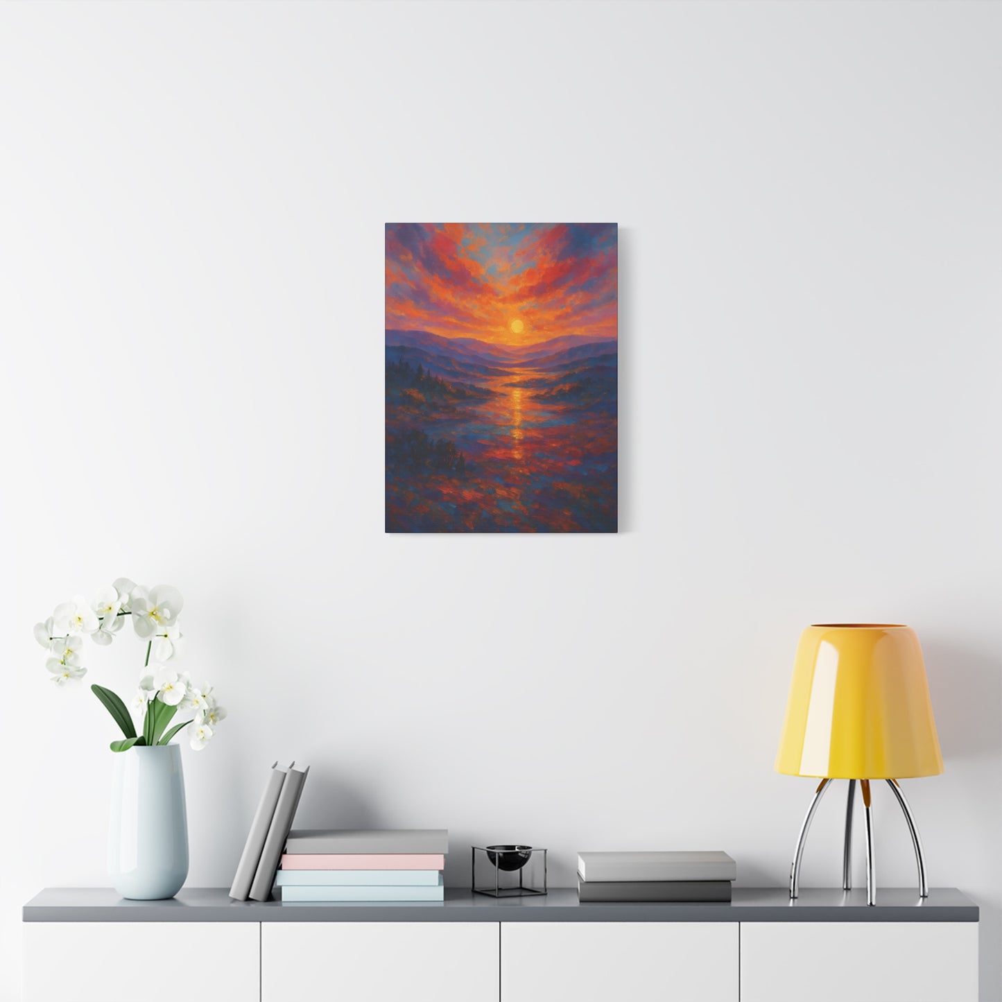 Sunset Over Mountains Canvas Wall Art — Vibrant Sunset Landscape Matte Canvas