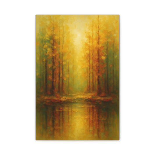 Lienzo Mate para Pared con Reflejo de Bosque Dorado