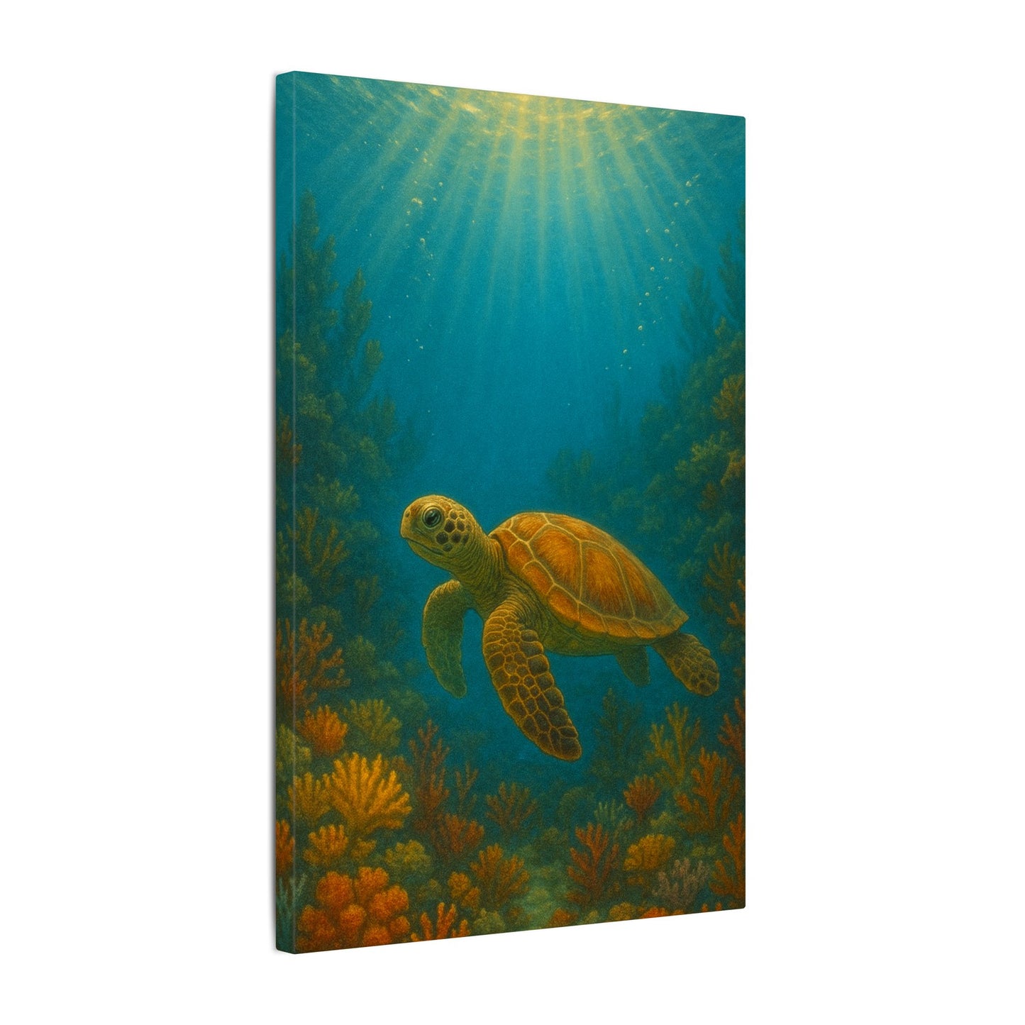Sea Turtle Canvas Print — Underwater Coral Reef Wall Art