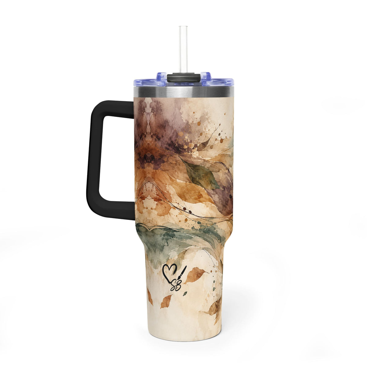 Moss & Ember 40oz Tumbler — Abstract Watercolor Art Mug