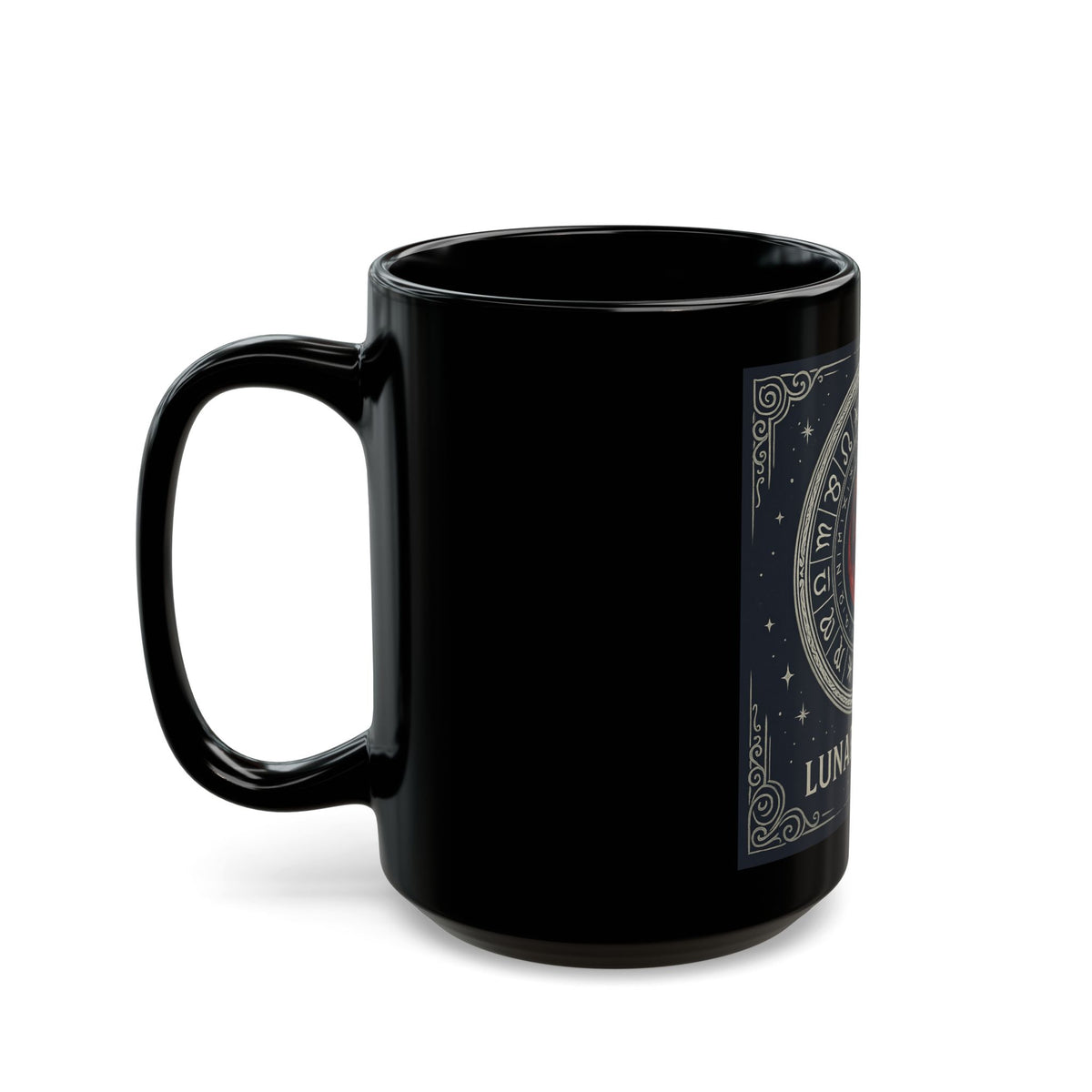 Taza Negra Eclipse Lunar — Taza de Café con Rueda del Zodíaco Astrológico (325 ml/444 ml)