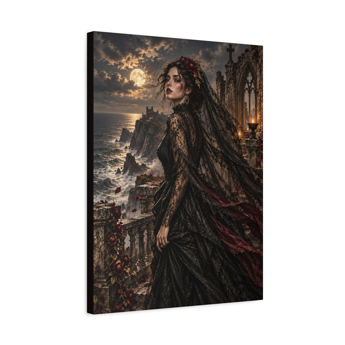 Gothic Moonlight Lady -Edge of Midnight-Matte Stretched Canvas Art