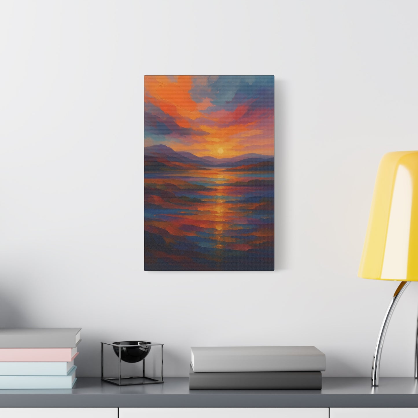 Lienzo Mate Estampado Puesta de Sol Reflejo — Vibrante Arte de Pared de Paisaje Oceánico