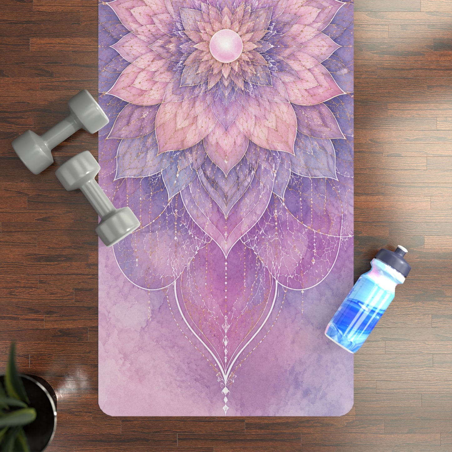 Lotus Mandala Rubber Yoga Mat — Pink Purple Floral Non-Slip Exercise Mat